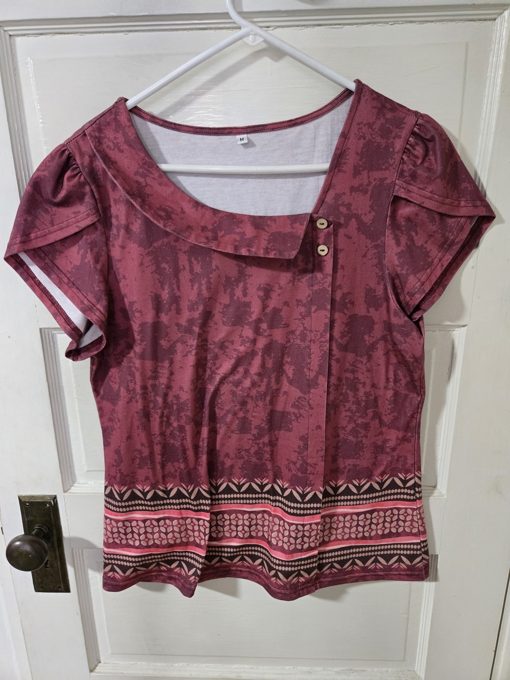 Women’s Short Sleeve Printed Scoop Neck Top - Mauve Pink